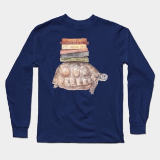 Bookworm Turtle Tortoise Cute Book Animal Watercolor Long Sleeve T-Shirt